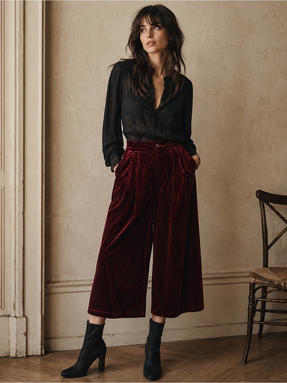 Red Velvet Jorts, Cropped Wide Leg Trouser Pants XL New